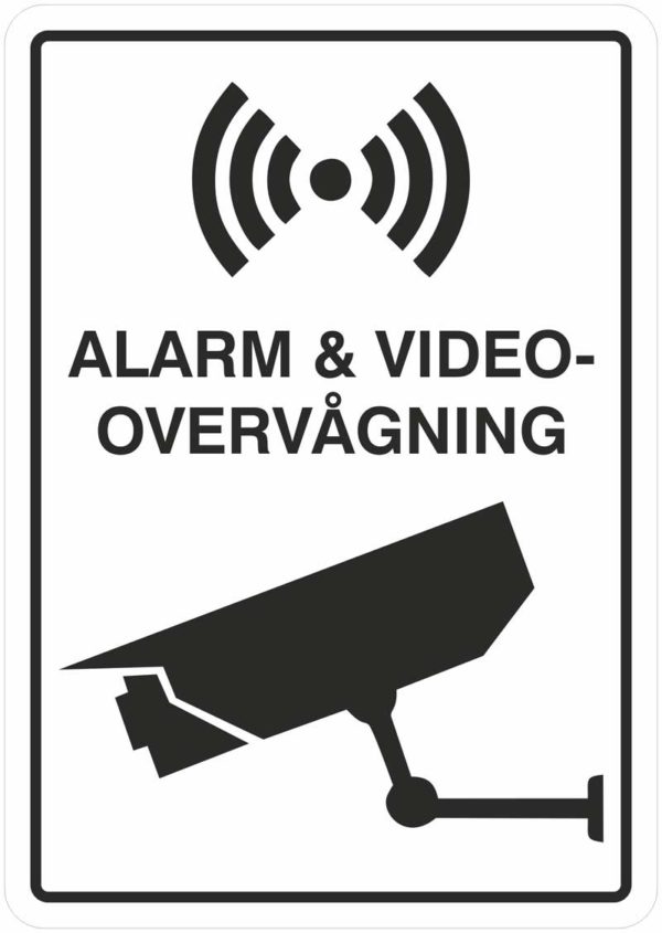 Alarm og videovervågning skilt i sort